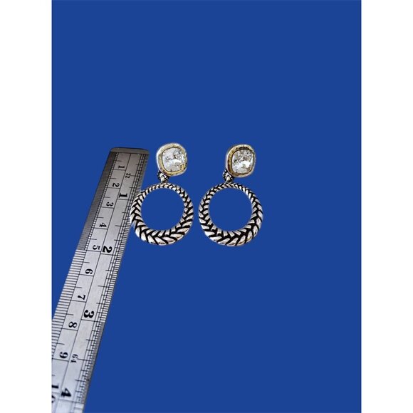 Vintage Brighton Braided Hoop Crystal Pierced Earrings RETIRED - Picture 4 of 4